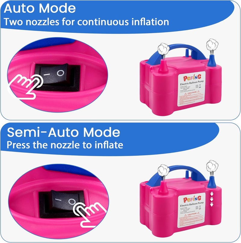 PCFING Balloon Pump Electric, Portable Balloons Inflator Blower Machine with Balloon Tie Tool & Dual Nozzle - Image 4